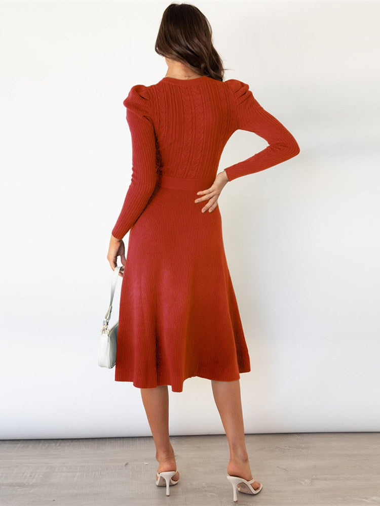 Imogen | Women's Long Sleeve Belted Midi Dress