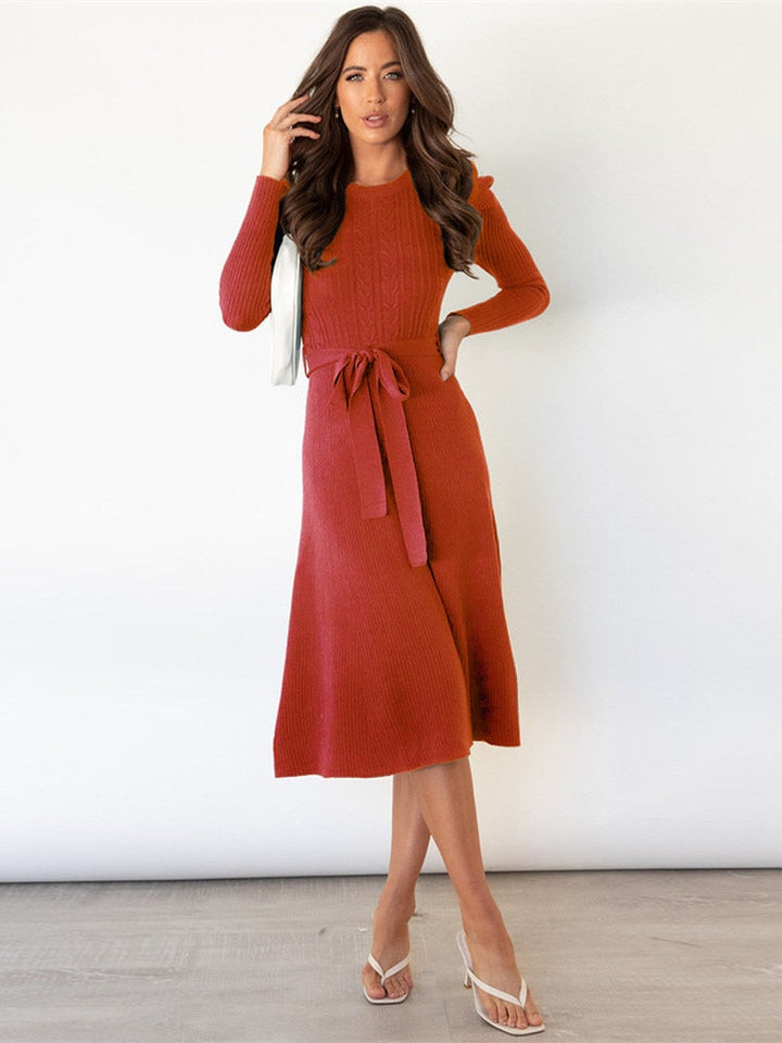 Imogen | Women's Long Sleeve Belted Midi Dress