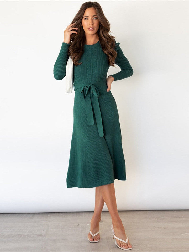 Imogen | Women's Long Sleeve Belted Midi Dress