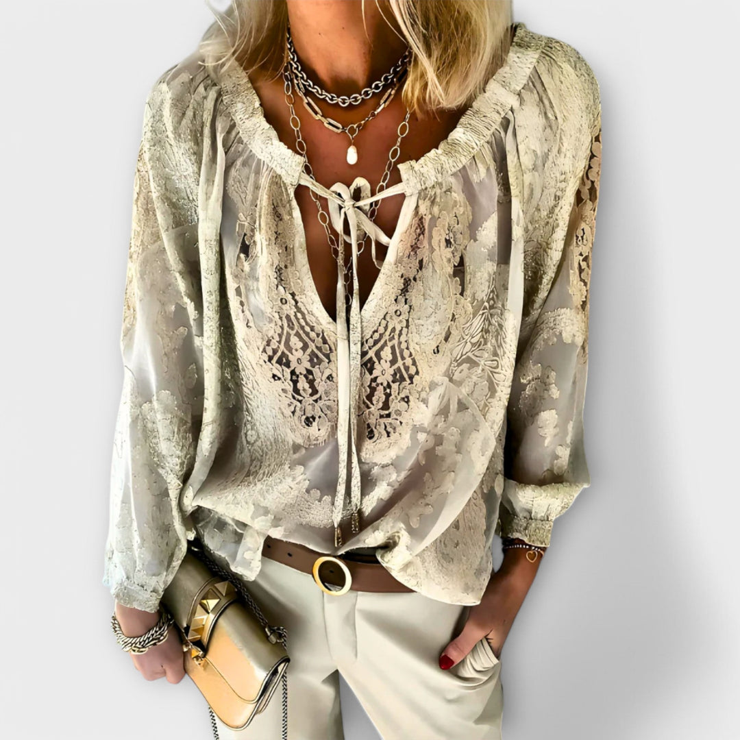 Isabeau | Women's Lace V-Neck Long Sleeve Blouse