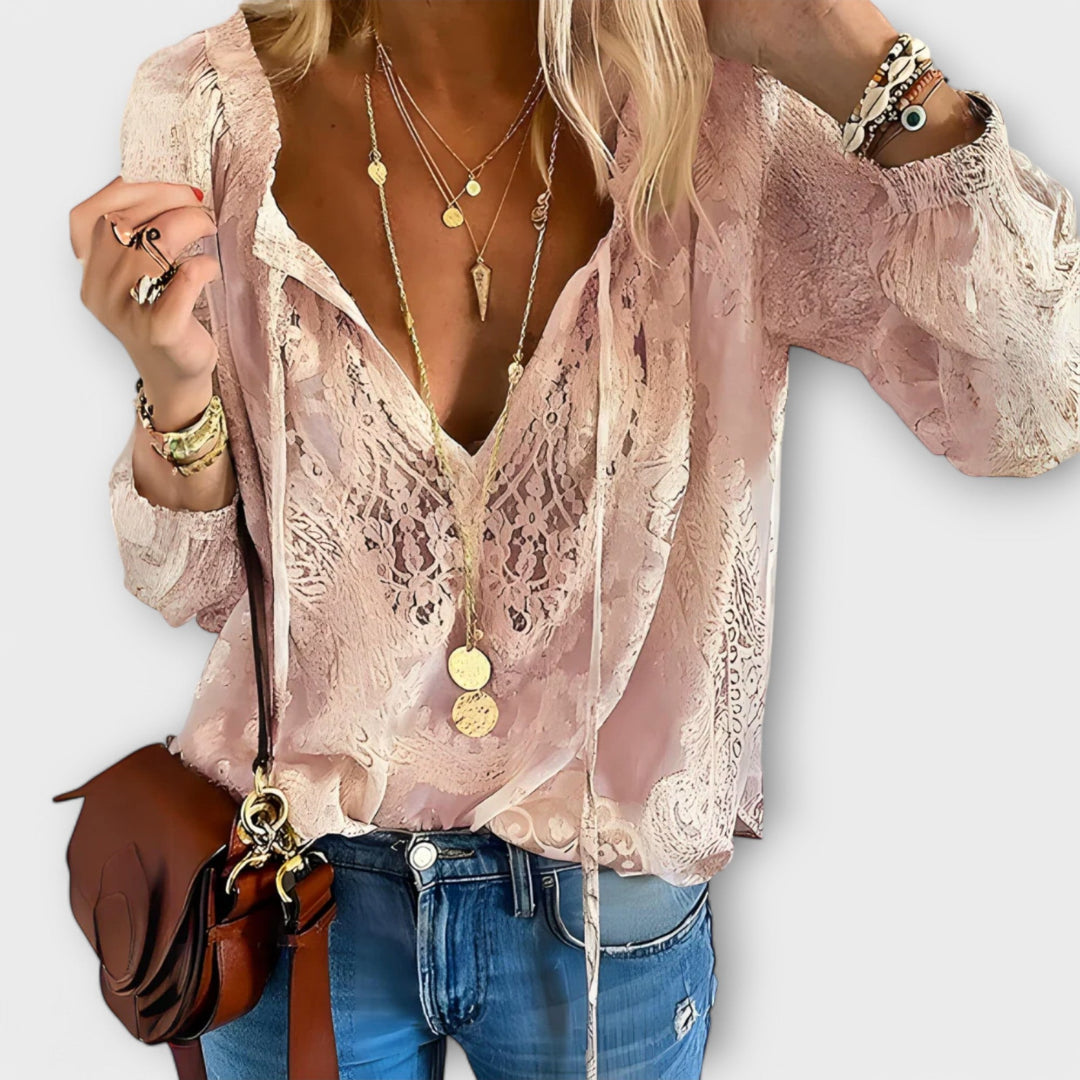 Isabeau | Women's Lace V-Neck Long Sleeve Blouse