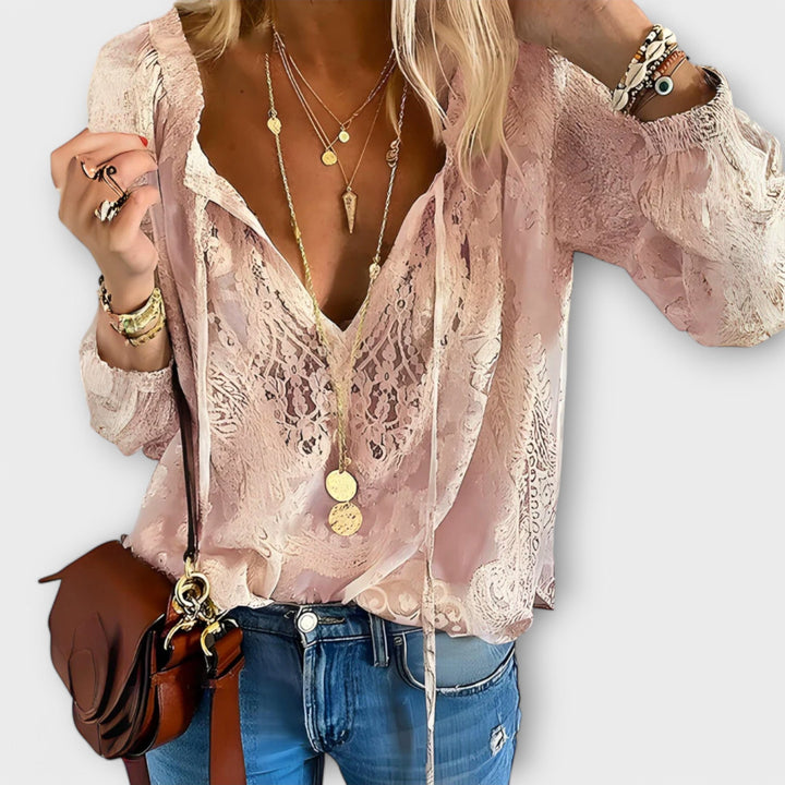 Isabeau | Women's Lace V-Neck Long Sleeve Blouse