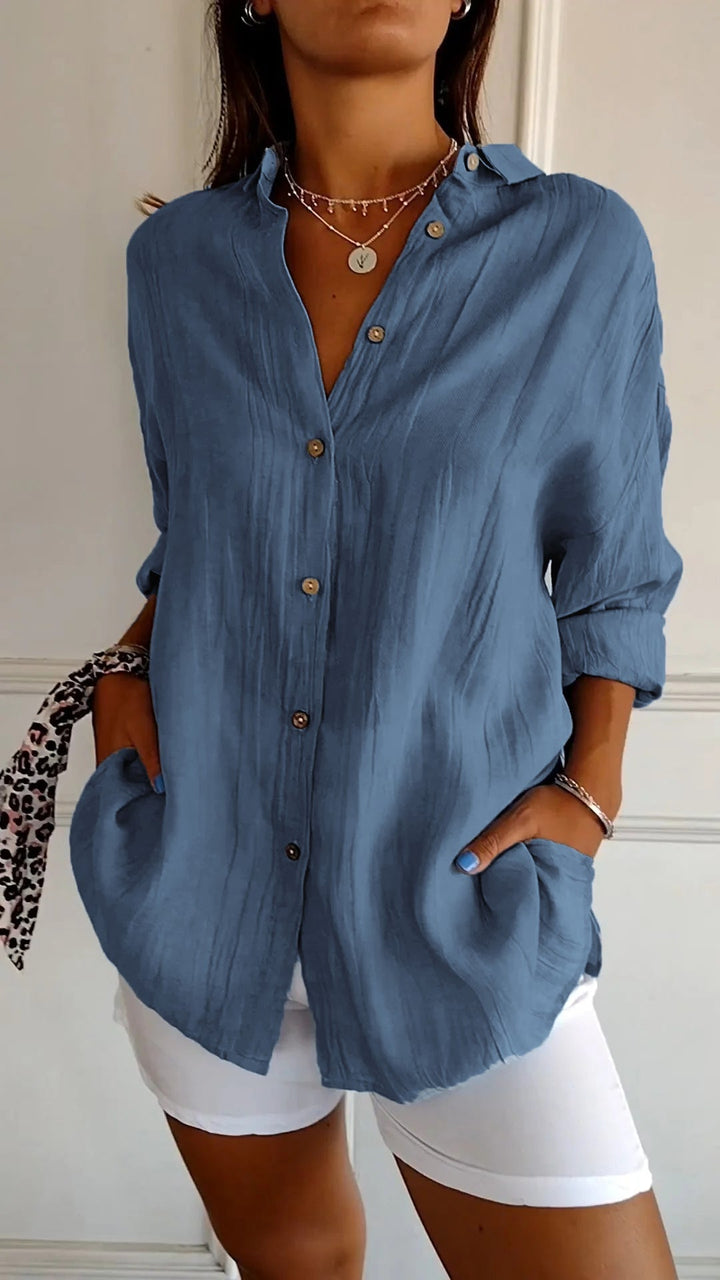 Reese | Women's Linen Button-Up Shirt Relaxed Fit Long Sleeve