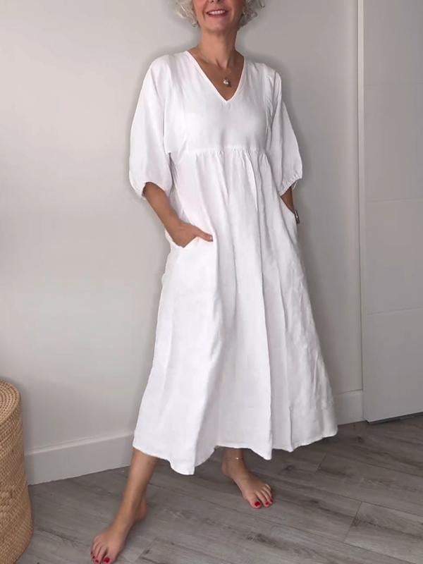 Lucy | Casual V-Neck Midi Dress with Pockets