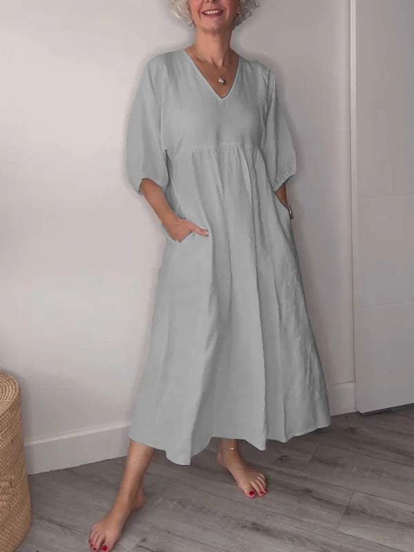 Lucy | Casual V-Neck Midi Dress with Pockets