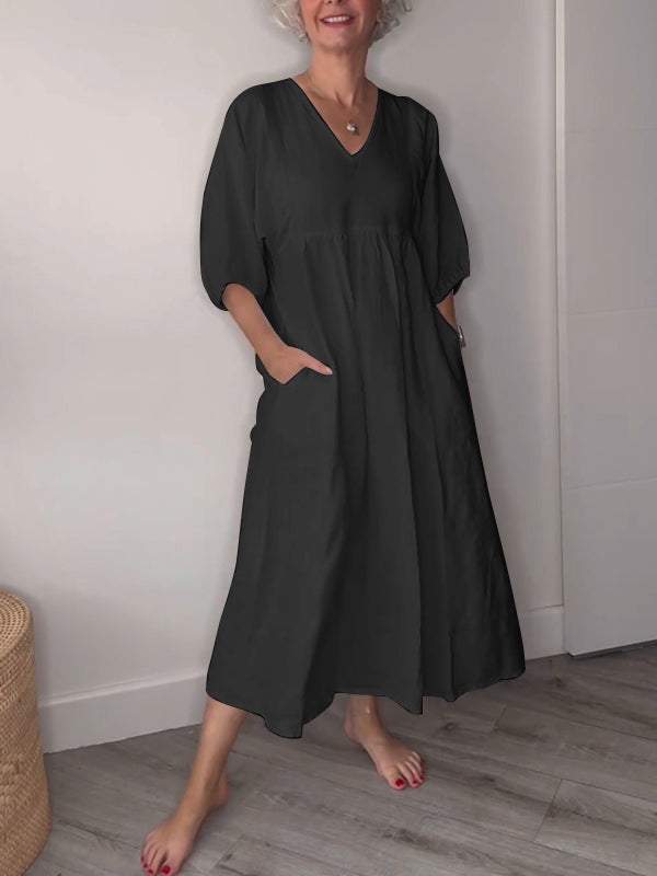 Lucy | Casual V-Neck Midi Dress with Pockets