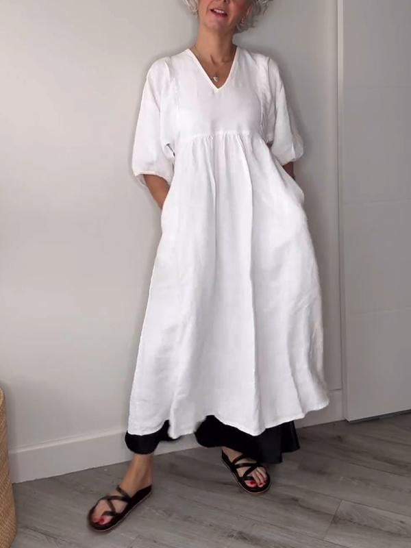 Lucy | Casual V-Neck Midi Dress with Pockets