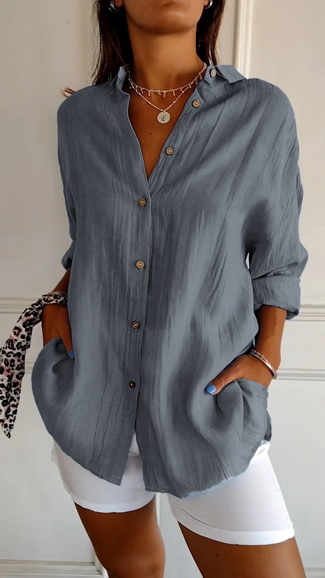 Reese | Women's Linen Button-Up Shirt Relaxed Fit Long Sleeve