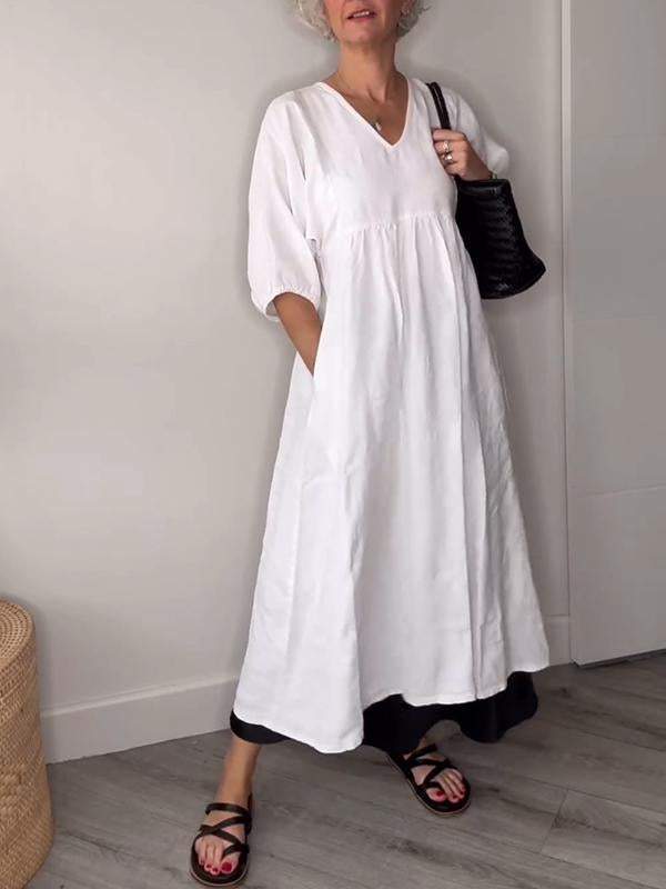 Lucy | Casual V-Neck Midi Dress with Pockets