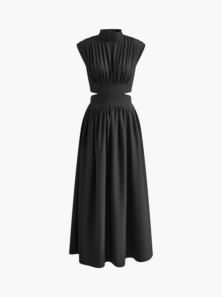 Hana | Women's Mock Neck Cut Out Sleeveless Pleated Maxi Dress