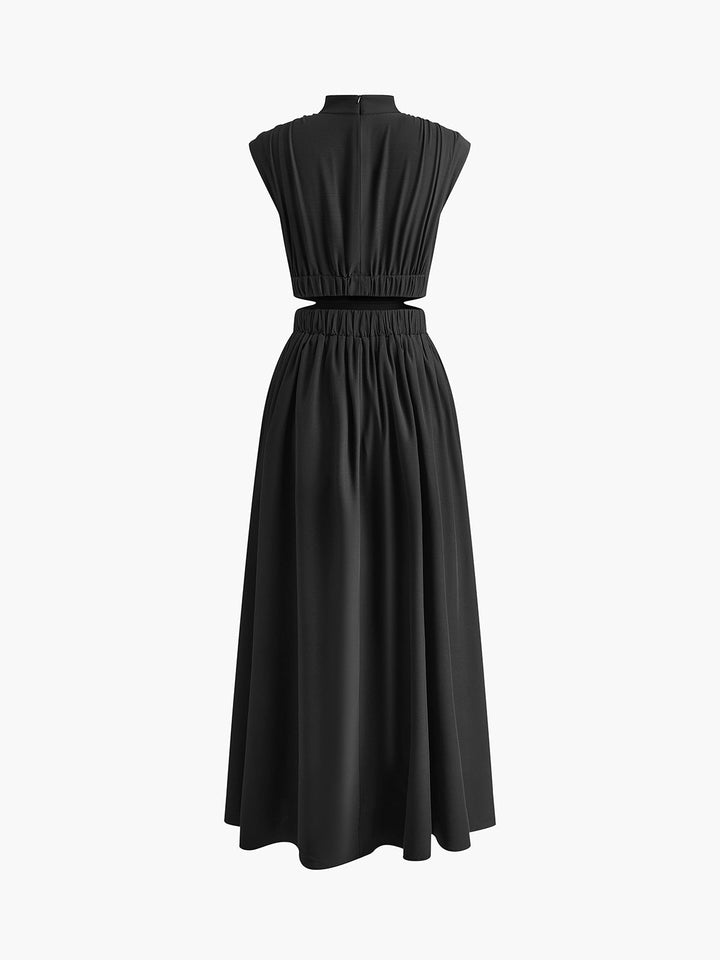 Hana | Women's Mock Neck Cut Out Sleeveless Pleated Maxi Dress