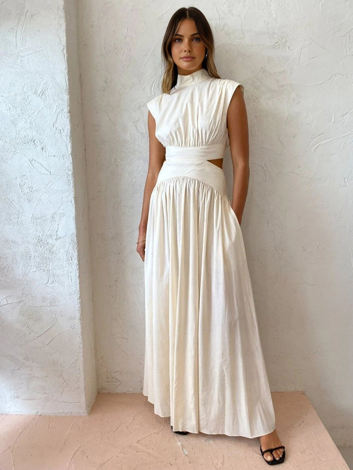 Hana | Women's Mock Neck Cut Out Sleeveless Pleated Maxi Dress
