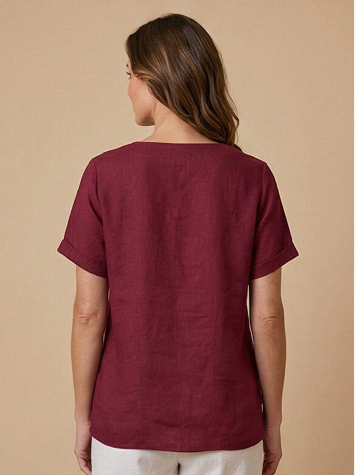 Olive | Women's Casual Tee Short Sleeve Scoop Neck Button Detail Top