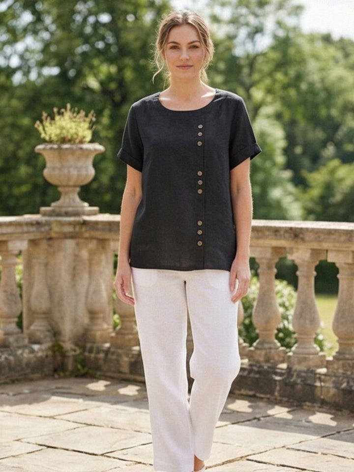 Olive | Women's Casual Tee Short Sleeve Scoop Neck Button Detail Top