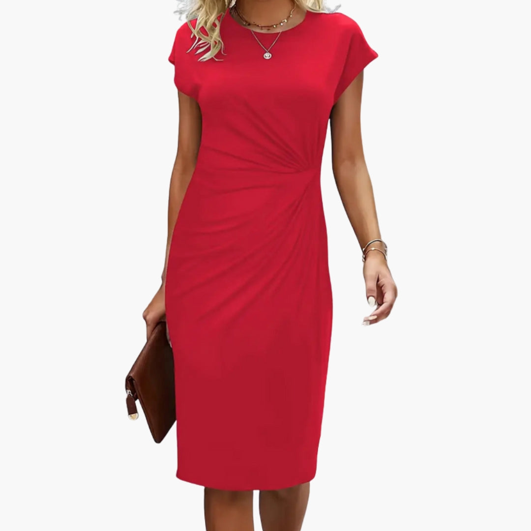 Rhea | Women's Round Neck Short Sleeve Midi Dress
