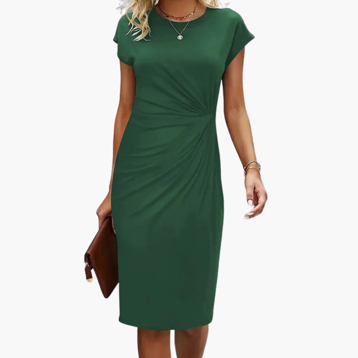 Rhea | Women's Round Neck Short Sleeve Midi Dress