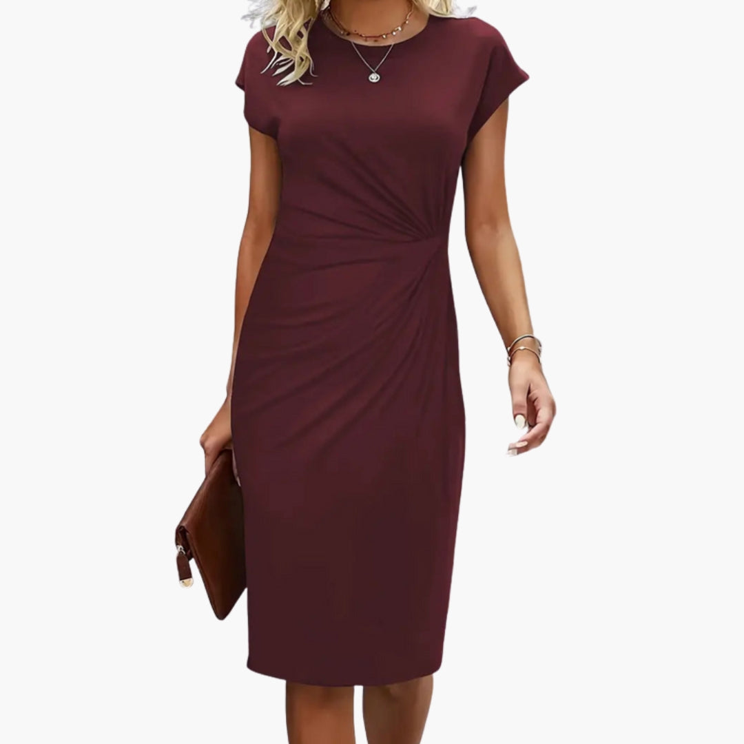 Rhea | Women's Round Neck Short Sleeve Midi Dress