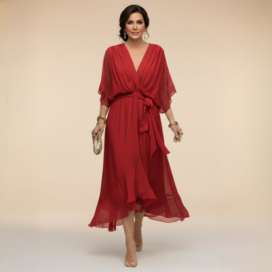Roxanna | Women's V Neck Wrap Midi Dress