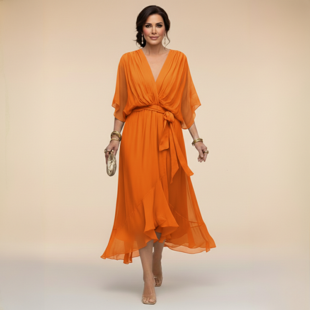 Roxanna | Women's V Neck Wrap Midi Dress