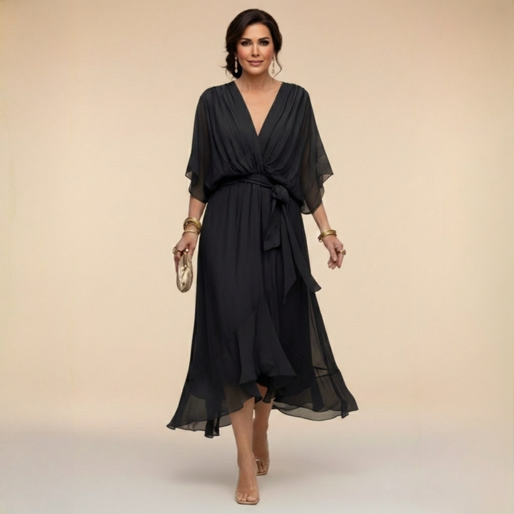 Roxanna | Women's V Neck Wrap Midi Dress