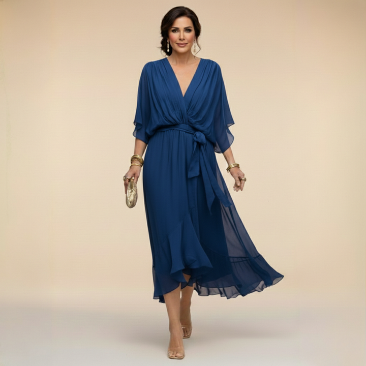 Roxanna | Women's V Neck Wrap Midi Dress