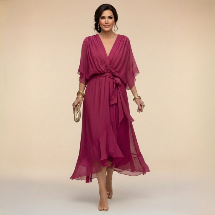 Roxanna | Women's V Neck Wrap Midi Dress
