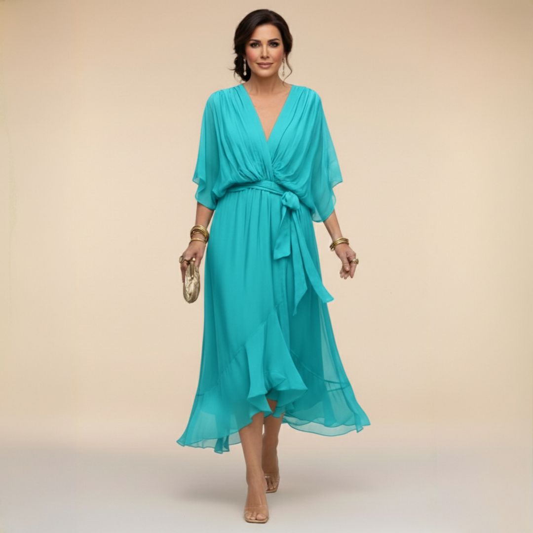 Roxanna | Women's V Neck Wrap Midi Dress
