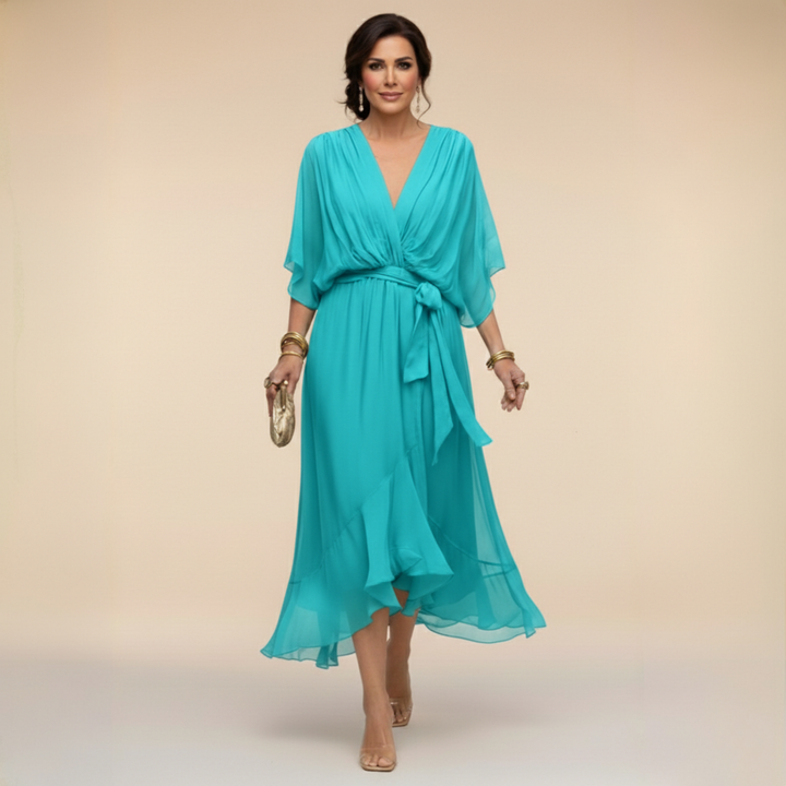 Roxanna | Women's V Neck Wrap Midi Dress