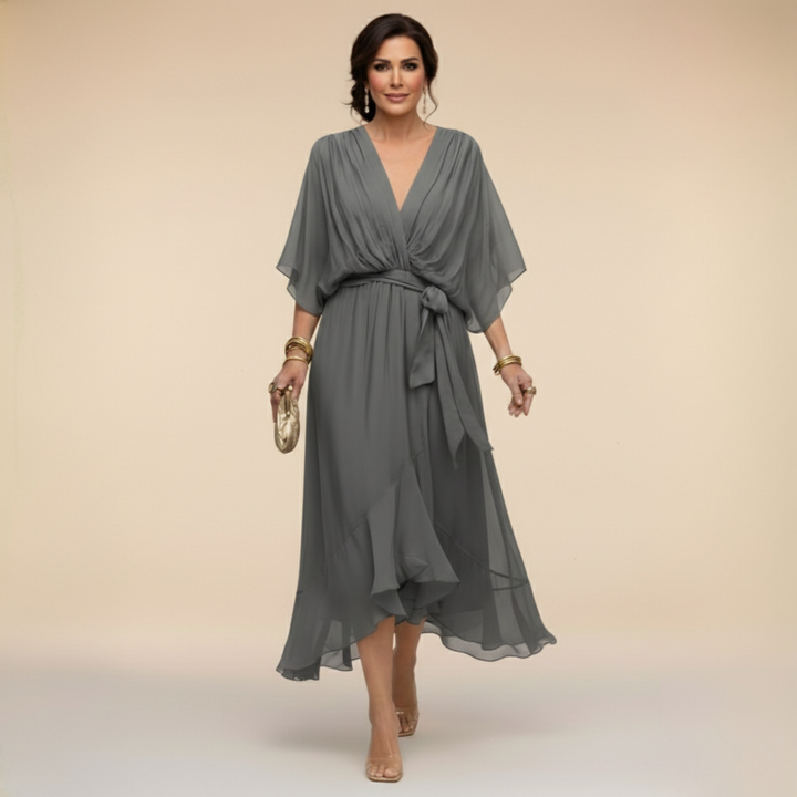 Roxanna | Women's V Neck Wrap Midi Dress