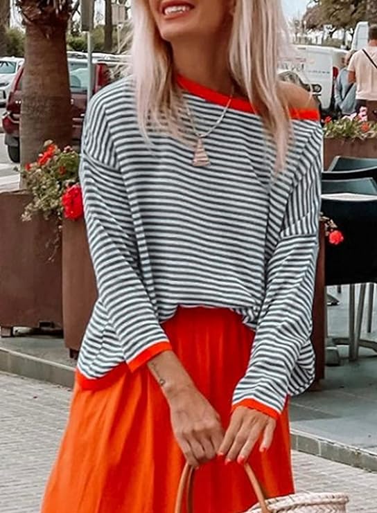 Hailey | Women's Oversized Striped Sweatshirt with Contrast Trim