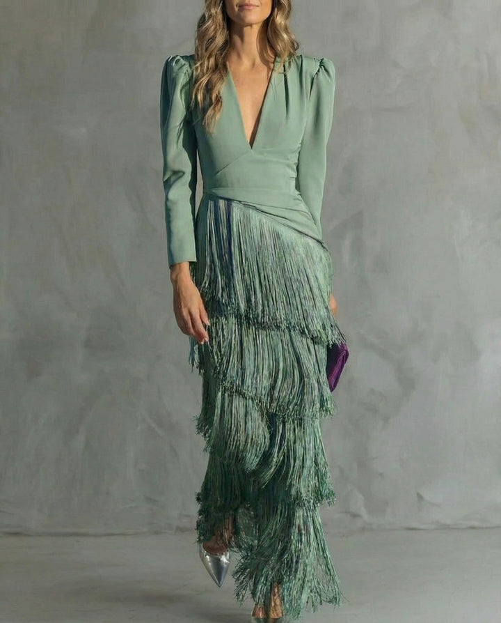 Saoirse | Women's Fringe V-Neck Maxi Dress