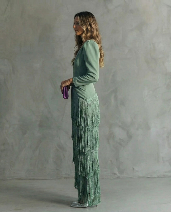 Saoirse | Women's Fringe V-Neck Maxi Dress