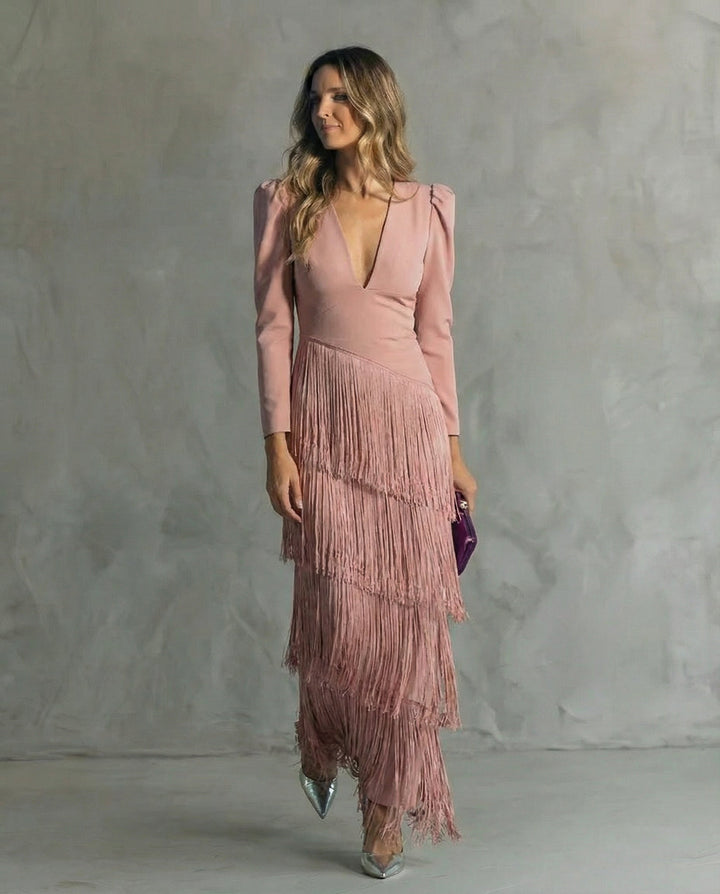 Saoirse | Women's Fringe V-Neck Maxi Dress