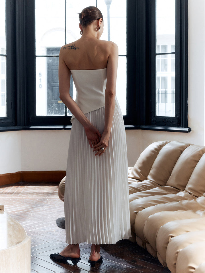 Aria | Women's Pleated Strapless Maxi Dress Side Split Elegant