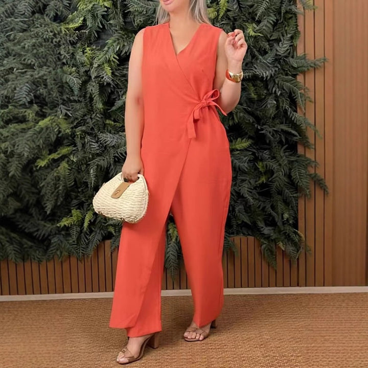 Mirabelle | Women's V-Neck Sleeveless Jumpsuit Belted Wide-Leg Casual Playsuit