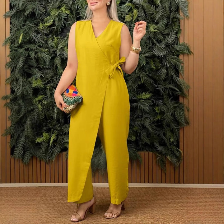 Mirabelle | Women's V-Neck Sleeveless Jumpsuit Belted Wide-Leg Casual Playsuit