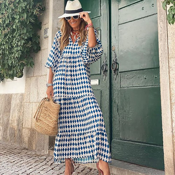 Margot | Women's V-Neck Puff Sleeve Boho Floral Maxi Dress