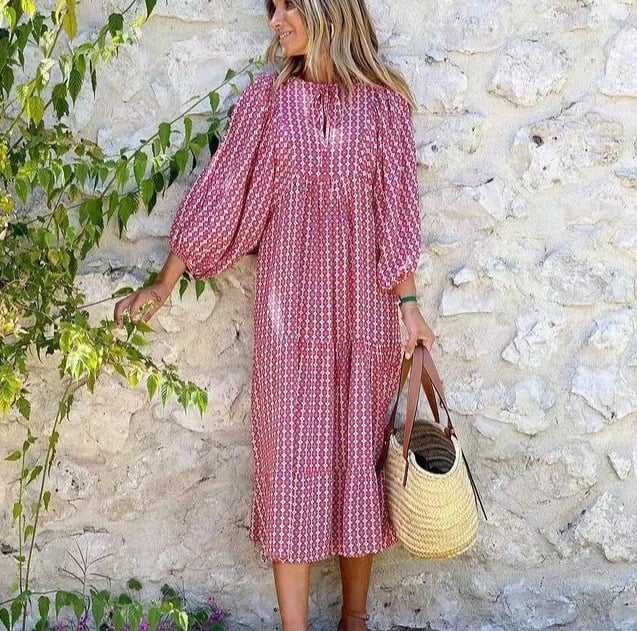 Margot | Women's V-Neck Puff Sleeve Boho Floral Maxi Dress