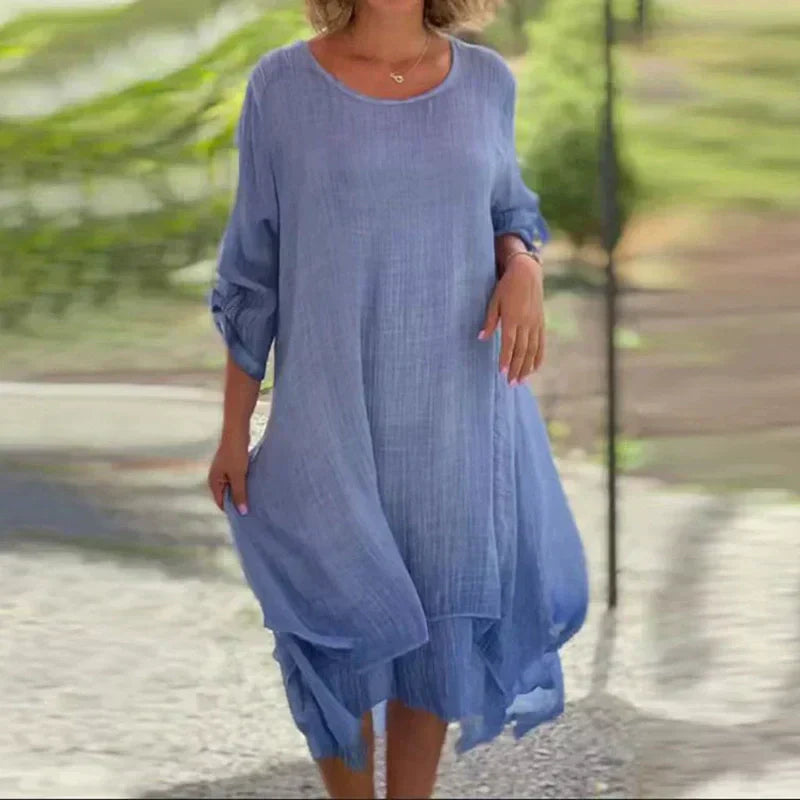 Rosa | Women's Layered Lace Hem Midi Dress 3/4 Sleeve Relaxed