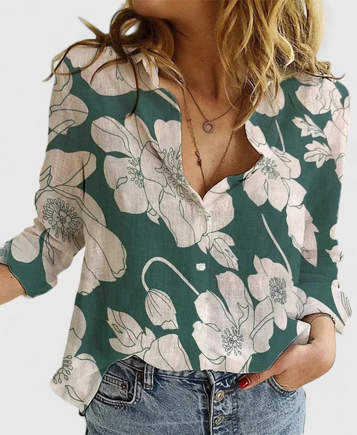 Sylviana | Women's Floral V-Neck Long Sleeve Blouse