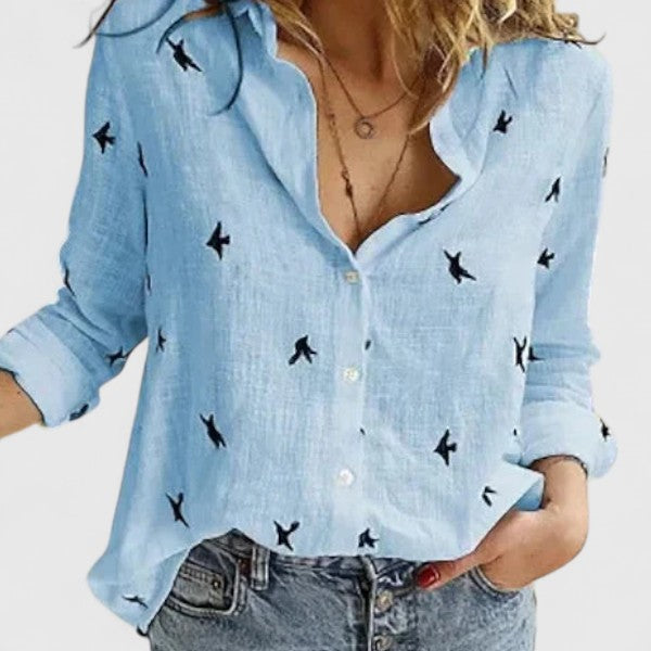 Sylviana | Women's Floral V-Neck Long Sleeve Blouse