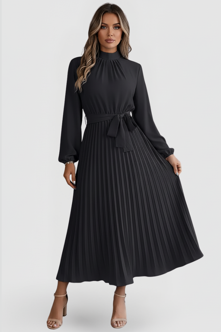 Thessadora | Women's Mock Neck Long Sleeve Midi Dress