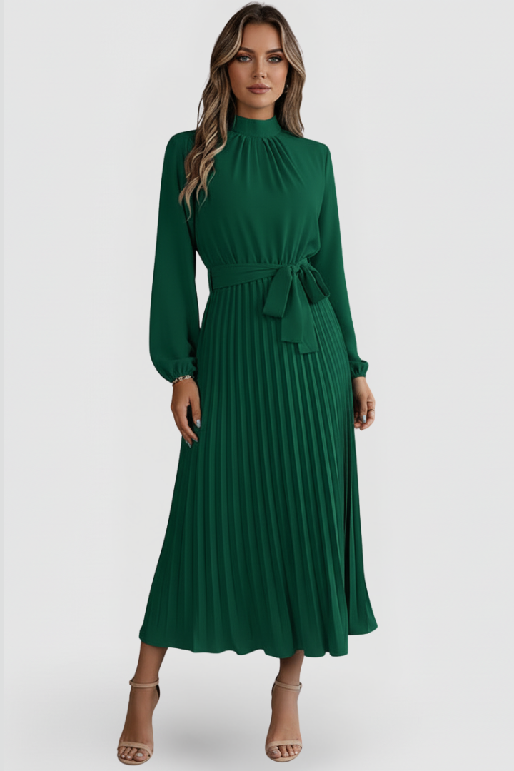 Thessadora | Women's Mock Neck Long Sleeve Midi Dress