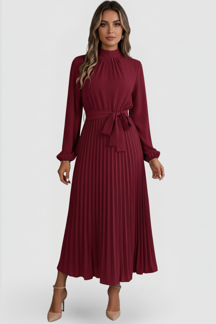 Thessadora | Women's Mock Neck Long Sleeve Midi Dress