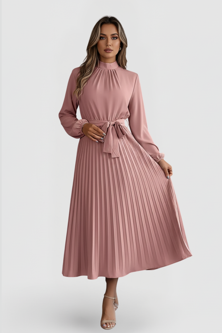Thessadora | Women's Mock Neck Long Sleeve Midi Dress