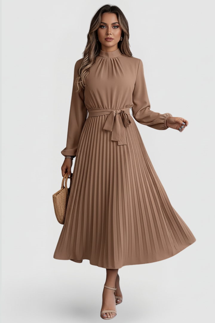 Thessadora | Women's Mock Neck Long Sleeve Midi Dress