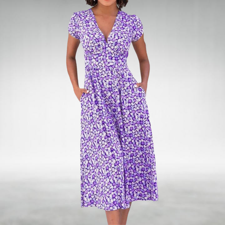Thessalonica | Women's Floral V-Neck Midi Dress