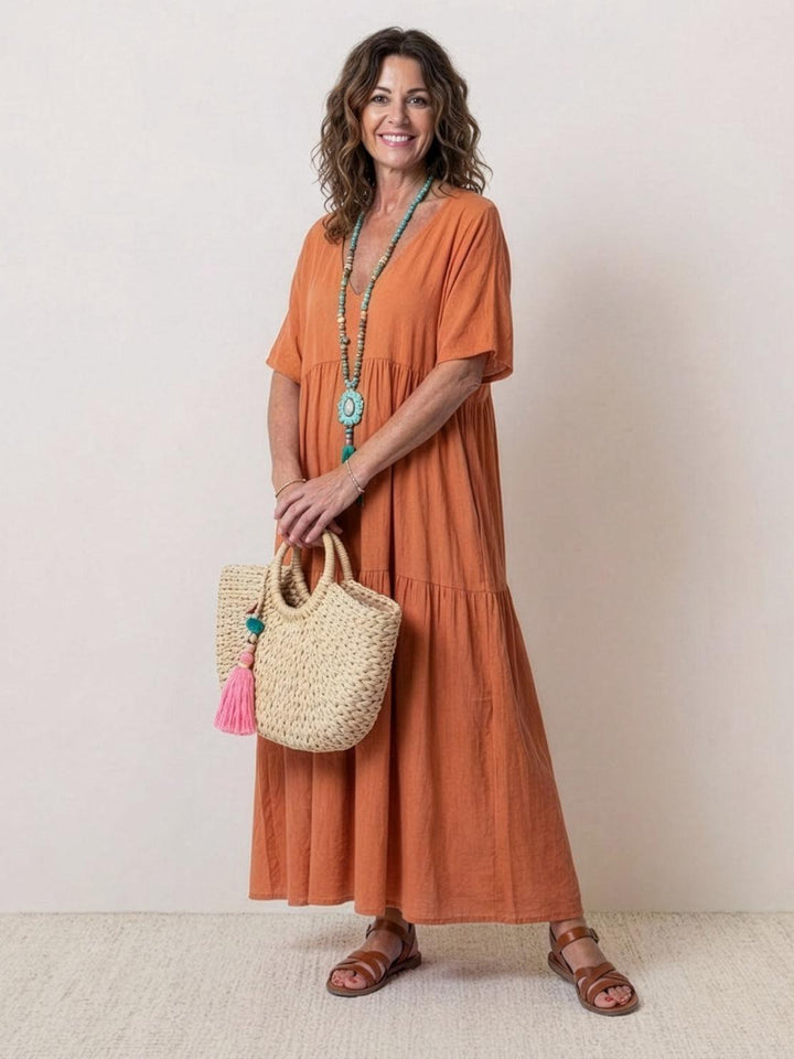 Willow | Women's V-Neck Tiered Maxi Dress Short Sleeve Swing