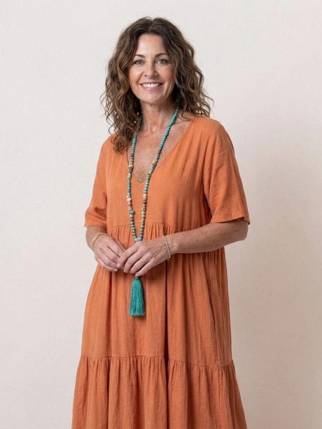 Willow | Women's V-Neck Tiered Maxi Dress Short Sleeve Swing