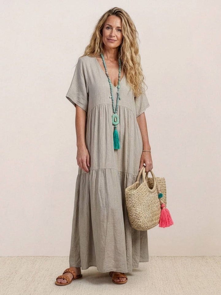 Willow | Women's V-Neck Tiered Maxi Dress Short Sleeve Swing